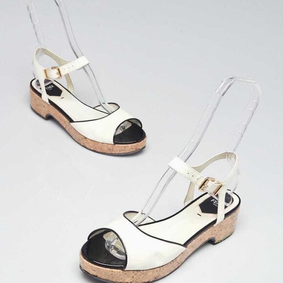 Fendi White/Black Patent Leather Platform Ankle Wrap Sandals Size 8/38.5 - Picture 2 of 5